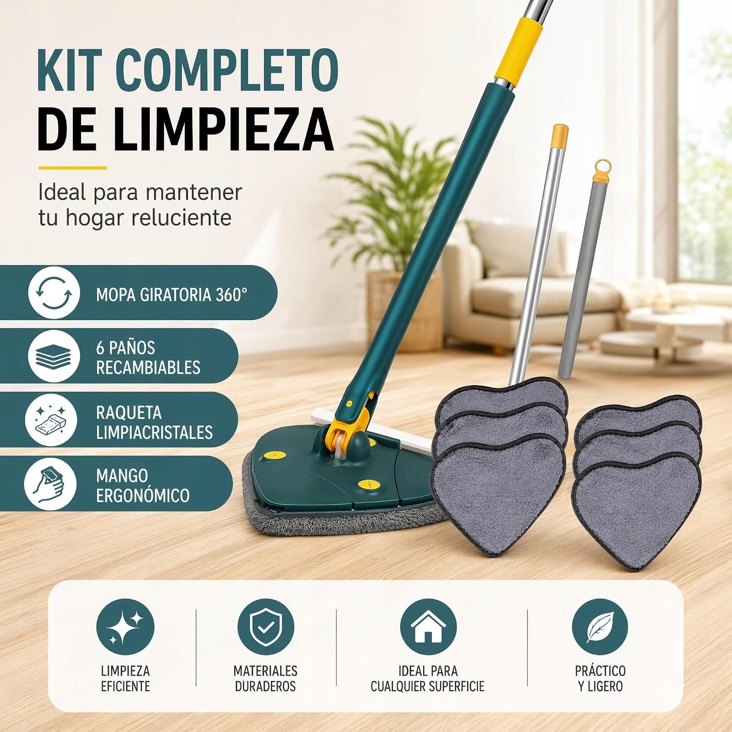 TRIANGULAR MOP 360° TELESCOPIC SET OF 6 MICROFIBER PADS Manufacturer code MOP TRÓJKĄTNY 360 TELESKOPOWY ZESTAW NAK
