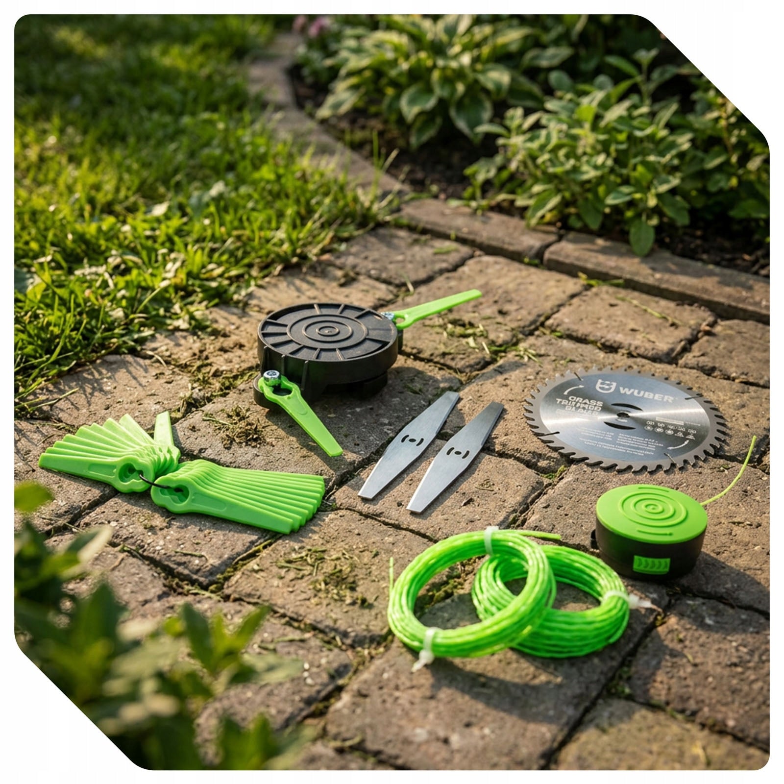 TRIMMER CORDLESS SCYTHE POWERFUL BRUSH CUTTER ON THE WHEELS OF THE LINE KNIVES SET Brand Wuber