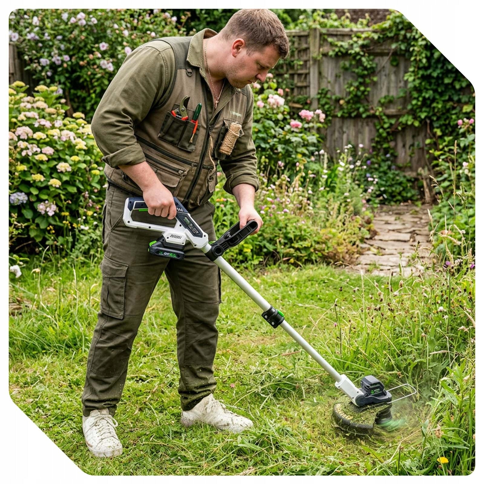 TRIMMER CORDLESS SCYTHE POWERFUL BRUSH CUTTER ON THE WHEELS OF THE LINE KNIVES SET Manufacturer code W04005 PODKASZARKA KOSA AKUMULATOROWA 20V