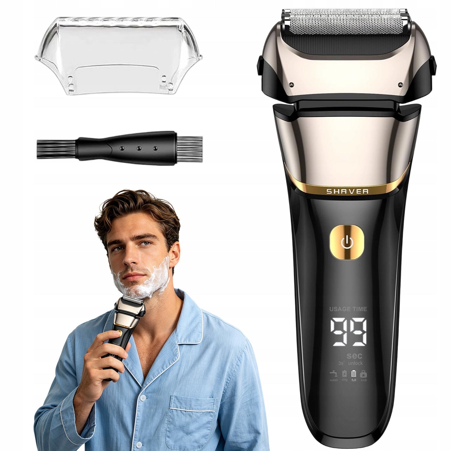 TRIMMER ELECTRIC SHAVER 2IN1 WIRELESS DRY AND WET BLACK IPX7 Packaging status original