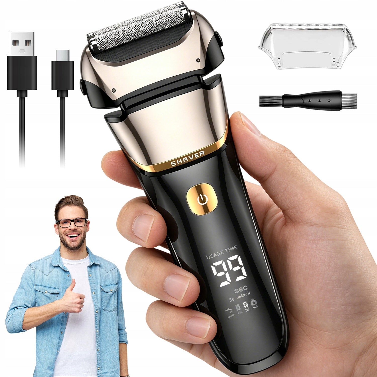 TRIMMER ELECTRIC SHAVER 2IN1 WIRELESS DRY AND WET BLACK IPX7
