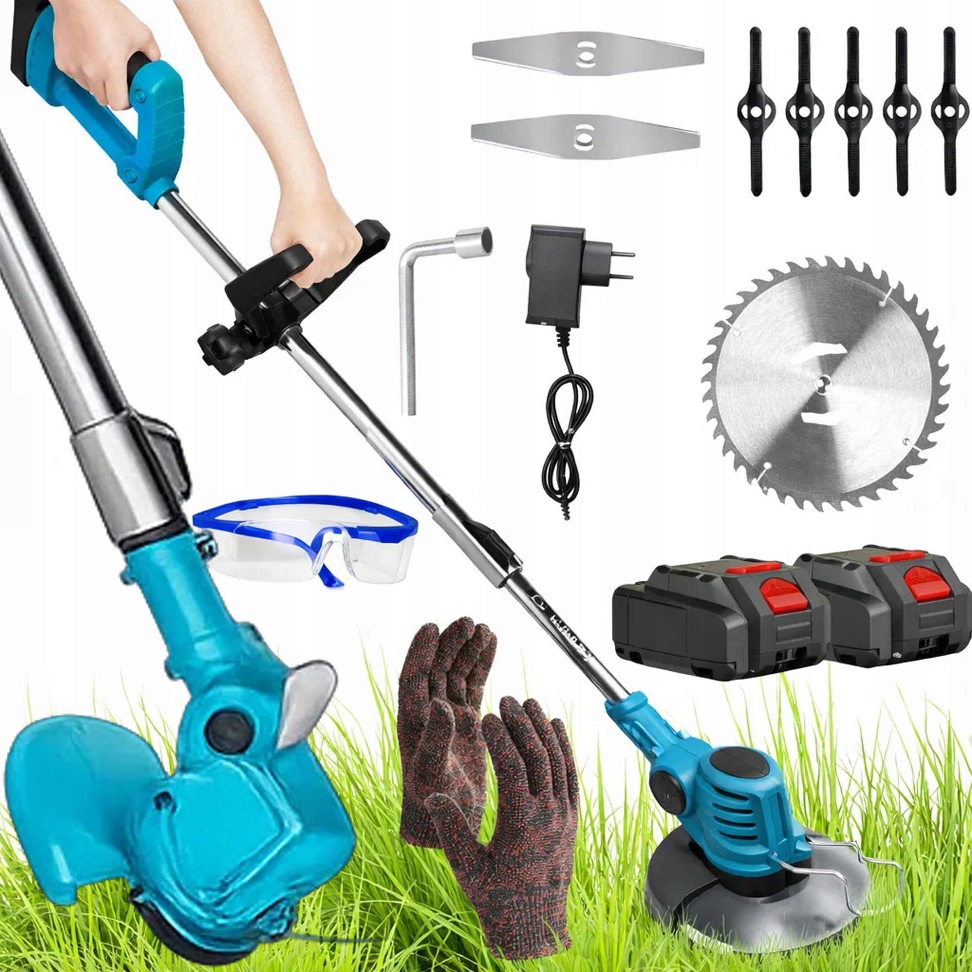 TRIMMER SCYTHE CORDLESS BRUSH CUTTER +2 BATTERIES 21V SET SHIELD