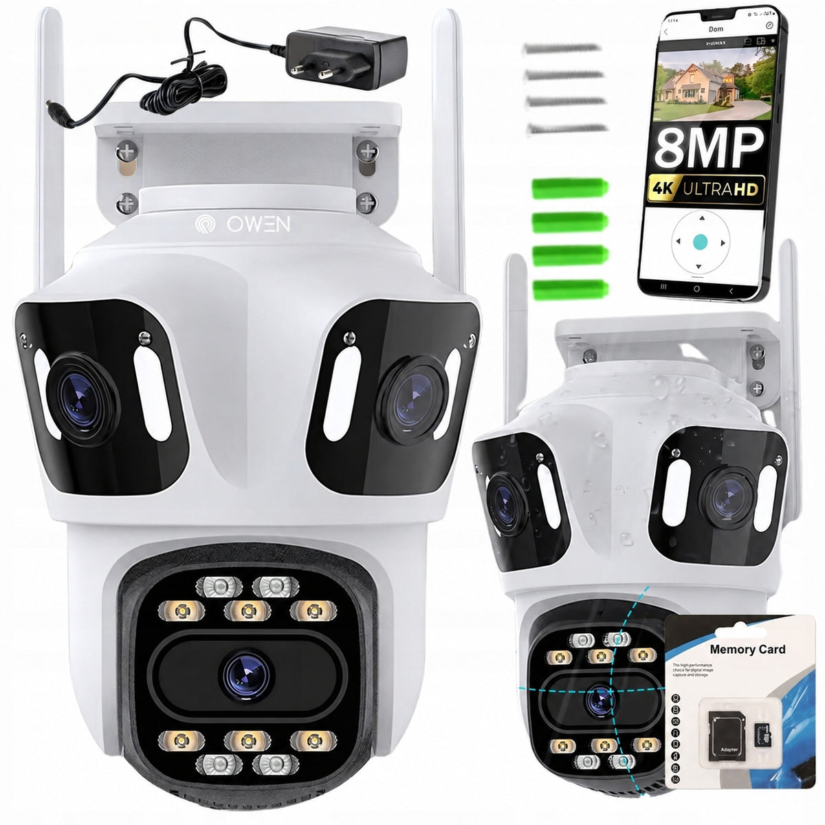TRIPLE OUTDOOR WIFI IP SMART CAMERA ROTATING UHD 8MP ICSEE 4in1 CARD
