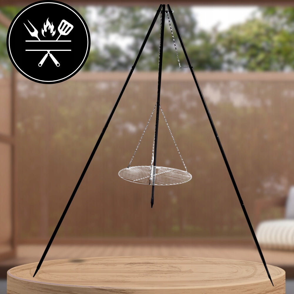 TRIPOD Fire Pit Large Garden Focal GRILL Hanging BBQ Grate 2in1 Manufacturer no brand