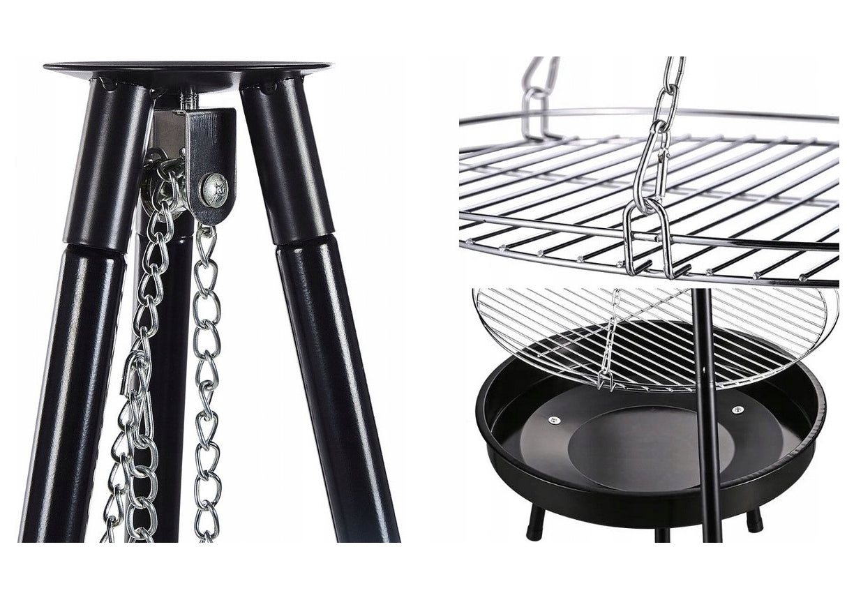 TRIPOD GRILL FOR GARDEN FIREPLACE WITH GRATE FOR HEARTHS 60 CM HEIGHT 152 Length 85 cm