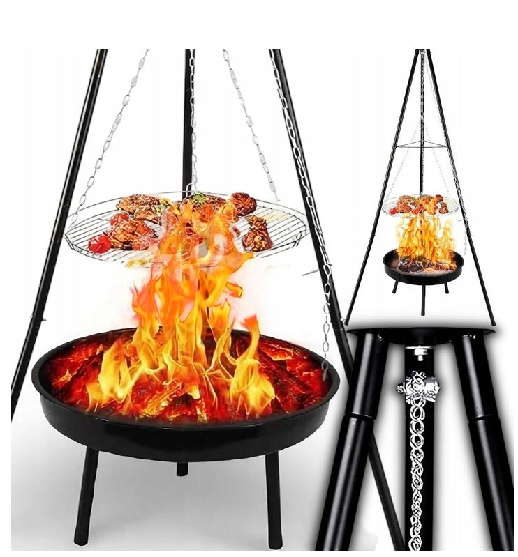 TRIPOD GRILL FOR GARDEN FIREPLACE WITH GRATE FOR HEARTHS 60 CM HEIGHT 152 Weight 5 kg