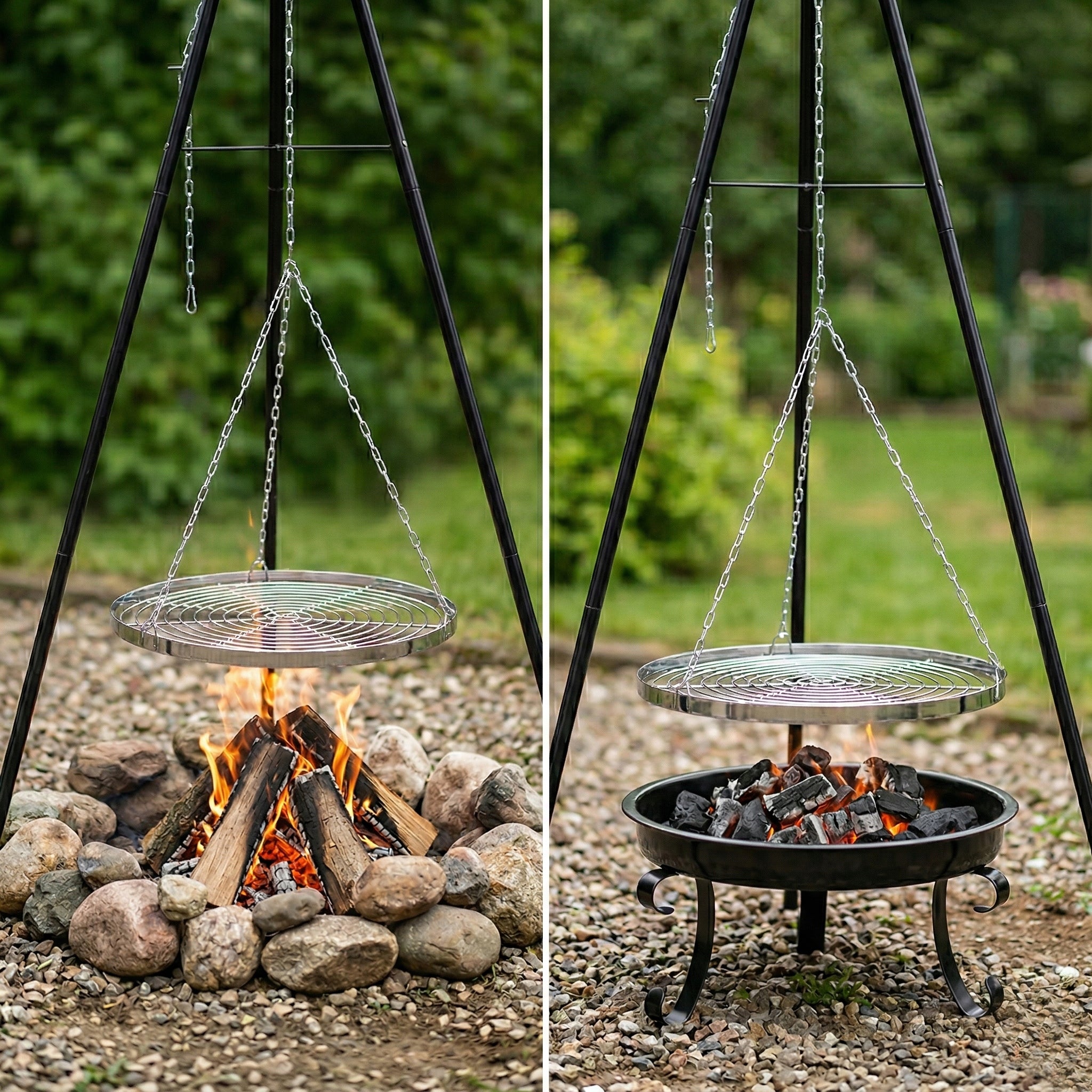 TRIPOD HANGING GRATE Charcoal Grill Garden Fire Pit for Fire Pit 2in1 LARGE Grill width 55 cm