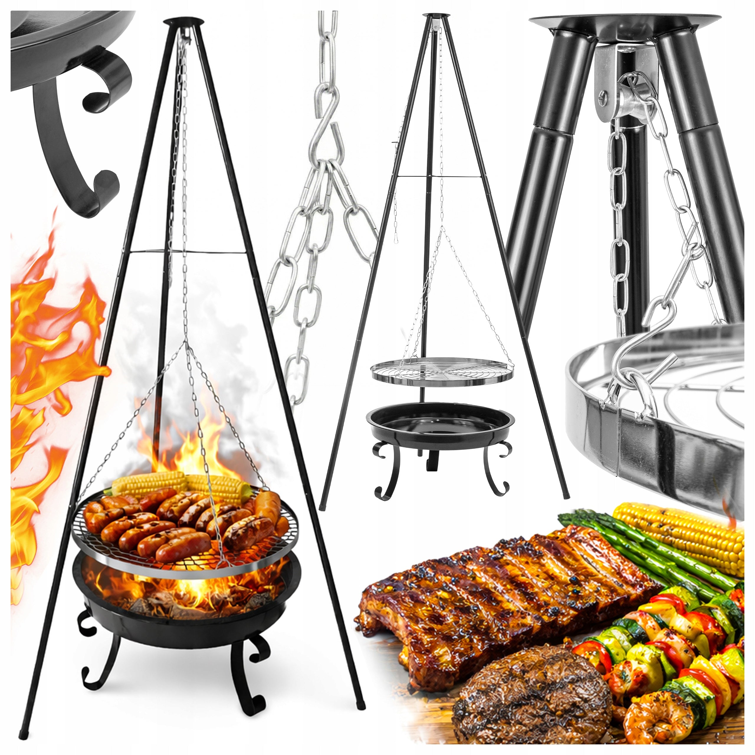 TRIPOD HANGING GRATE Charcoal Grill Garden Fire Pit for Fire Pit 2in1 LARGE