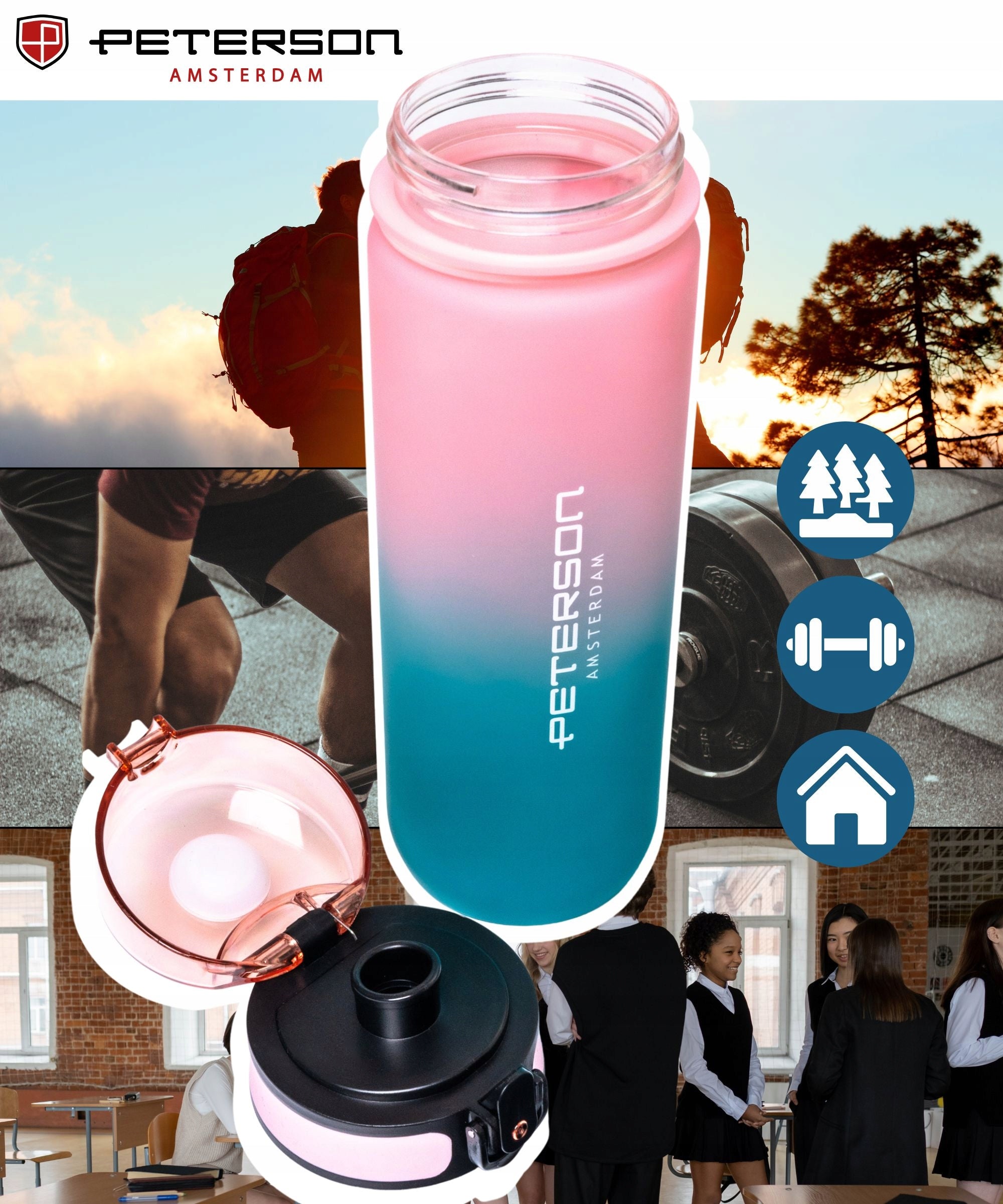 TRITAN WATER BOTTLE 750ML MOTIVATIONAL SPORTS BOTTLE SEALED PETERSON Color pink