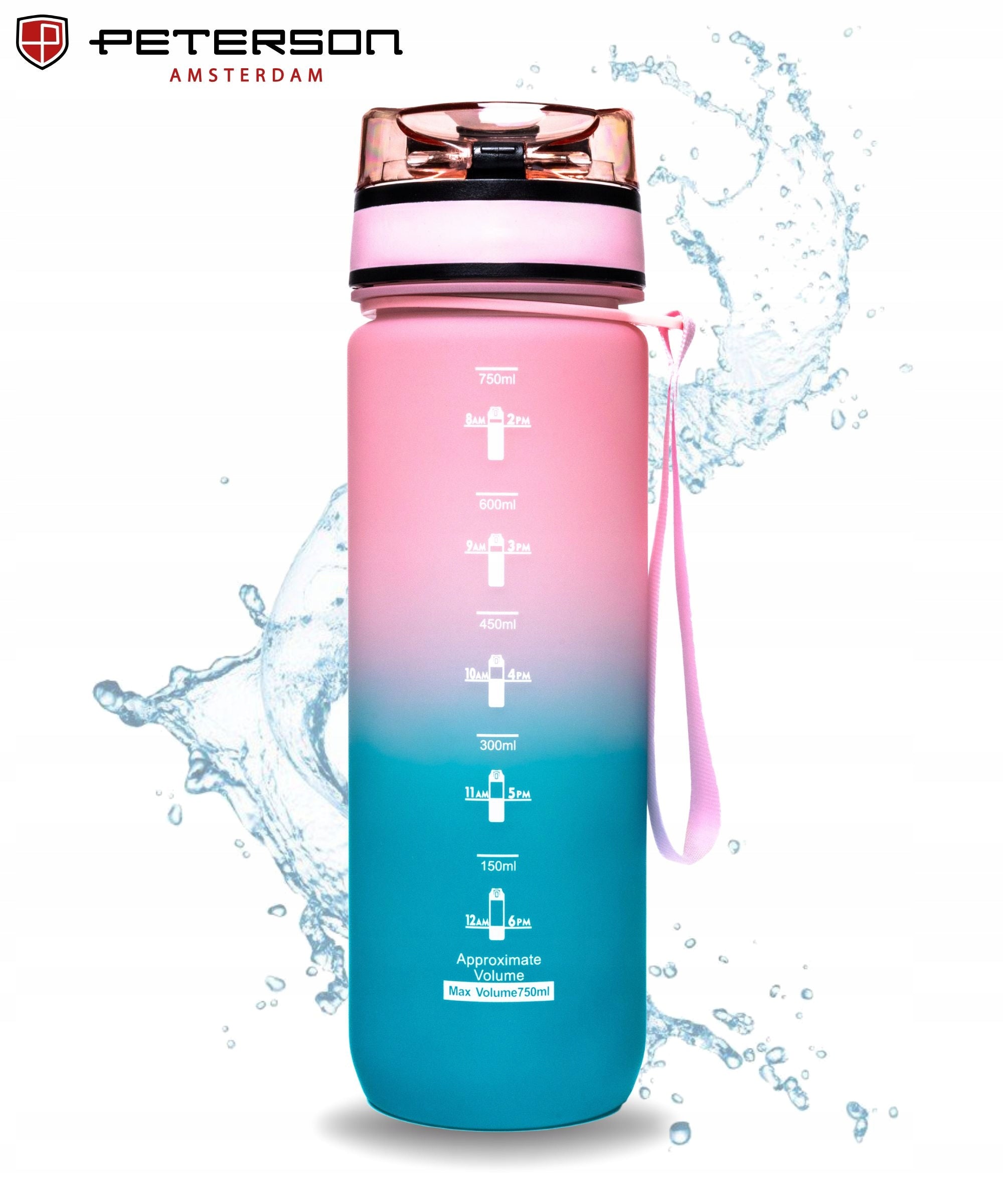 TRITAN WATER BOTTLE 750ML MOTIVATIONAL SPORTS BOTTLE SEALED PETERSON Model Butelka na wodę motywacyjna różowa