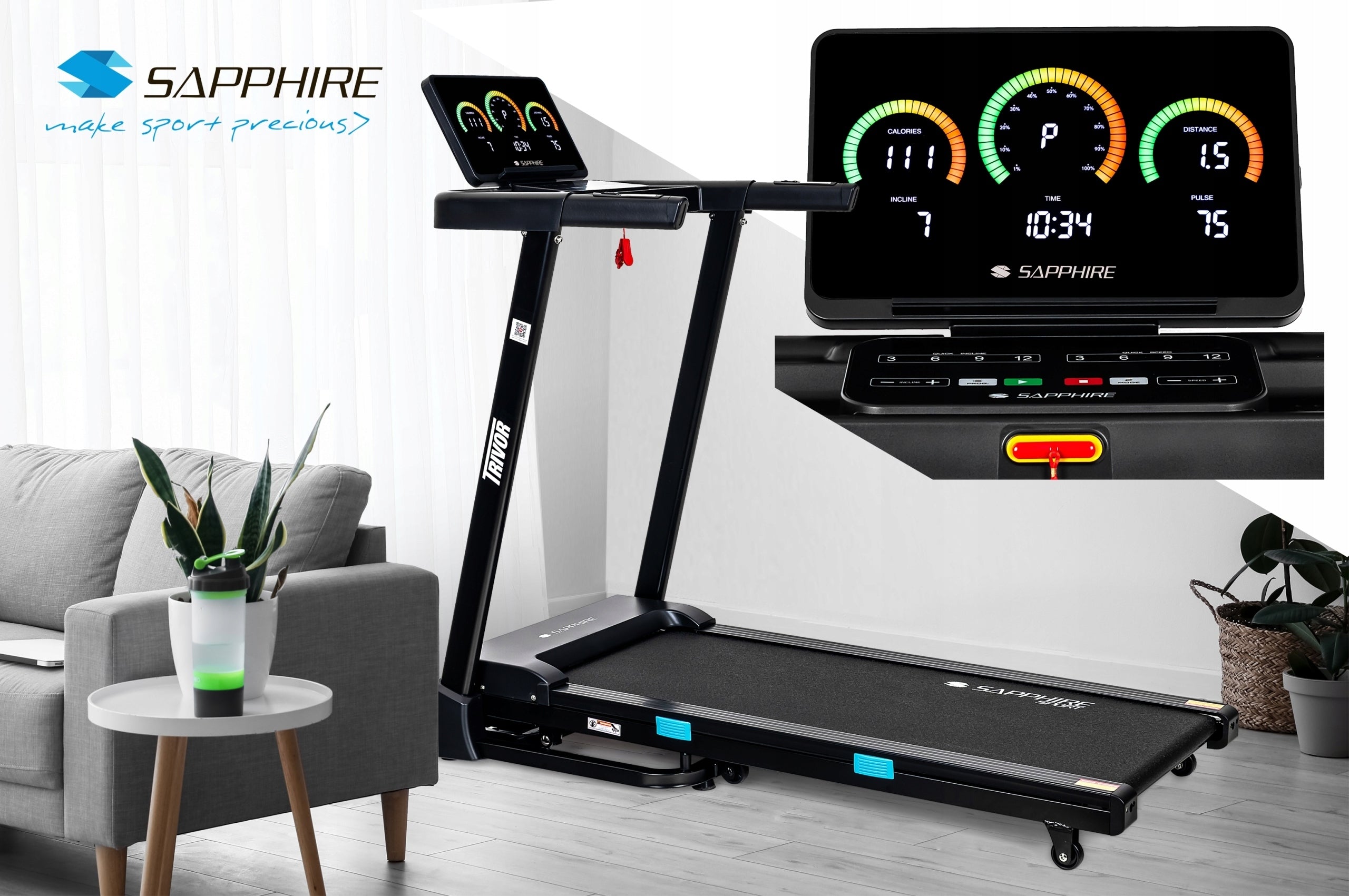 TRIVOR Home Electric TREADMILL Folding TRAINING 12KM CUSHIONING ANGLE Number of workout programs 15