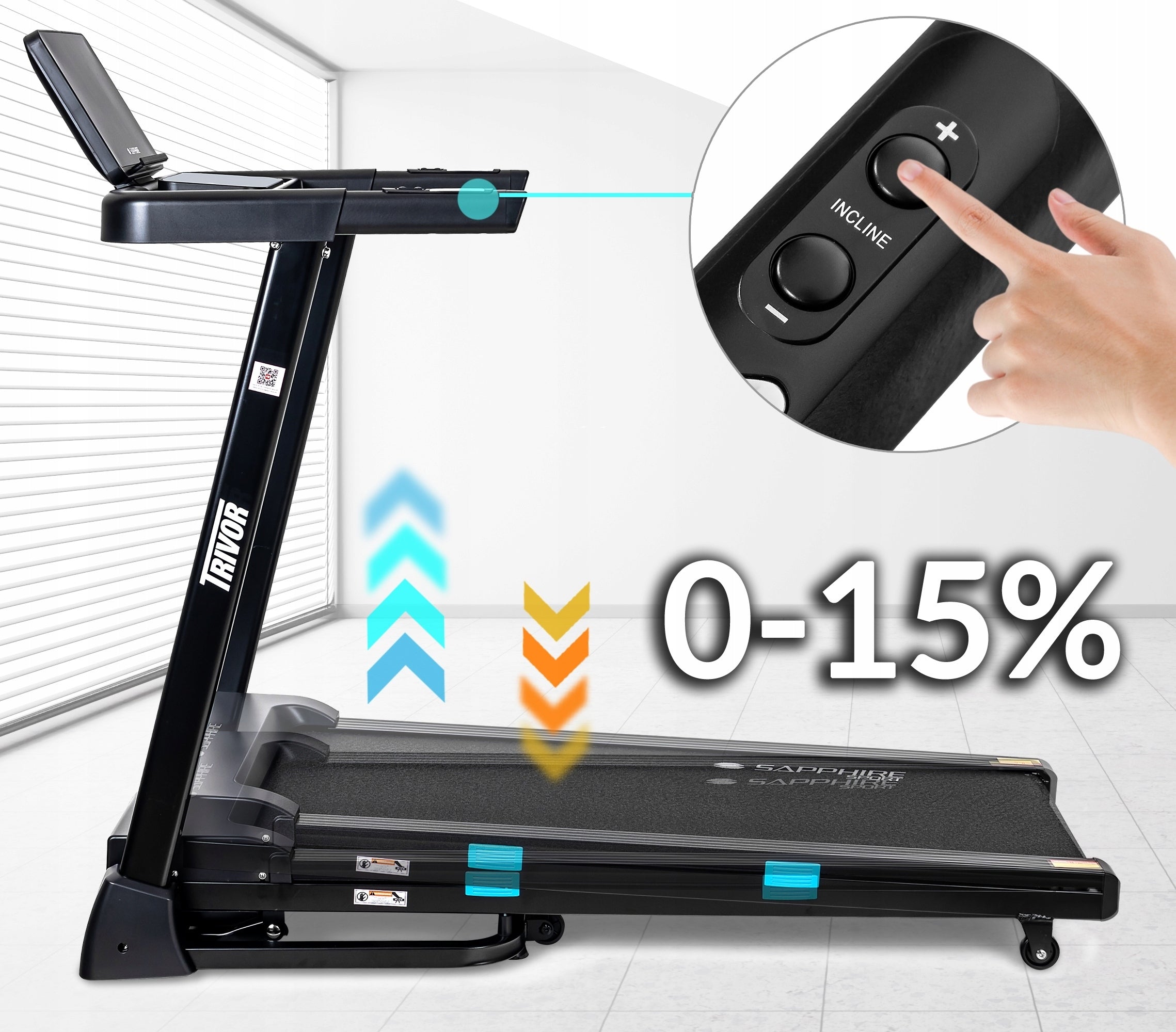 TRIVOR Home Electric TREADMILL Folding TRAINING 12KM CUSHIONING ANGLE Power 3 HP