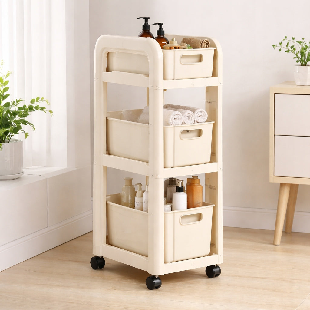 TROLLEY ORGANIZER ON WHEELS 3 HORIZONTAL MOBILE BOOKCASE FOR HOME OFFICE BASKETS LARGE Manufacturer code WÓZEK ORGANIZER NA KÓŁKACH 3POZIOMOWY