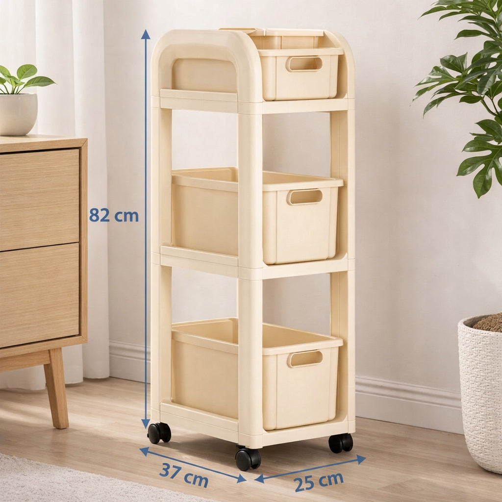 TROLLEY ORGANIZER ON WHEELS 3 HORIZONTAL MOBILE BOOKCASE FOR HOME OFFICE BASKETS LARGE Packaging status original