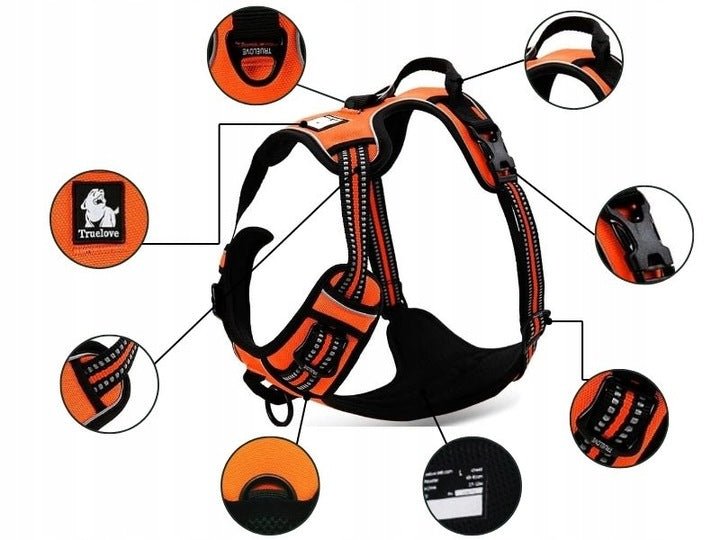 TRUELOVE EASY WALK DOG HARNESS STRONG DURABLE REFLECTIVE ORANGE XL Trade name Szelki odblaskowe dla psa Truelove r. XL pomarańczowe