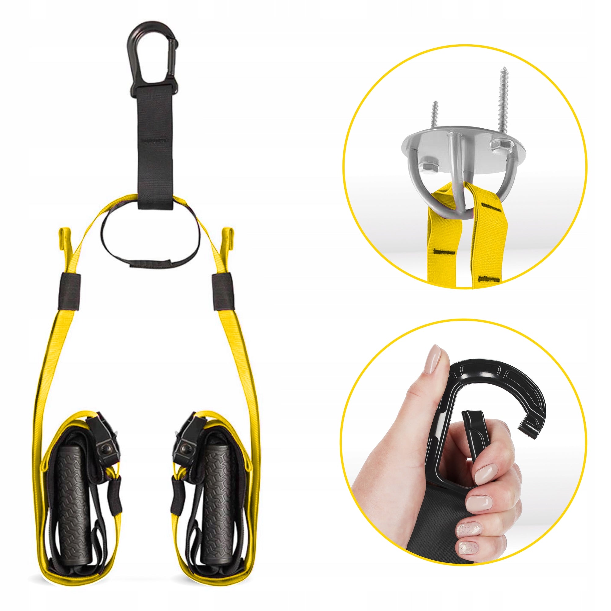 TRX TRAINING BELTS FOR EXERCISE TRAINING CROSSFIT FITNESS HANDLE 250 KG Model Pasy treningowe do ćwiczeń TRX crossfit żółte