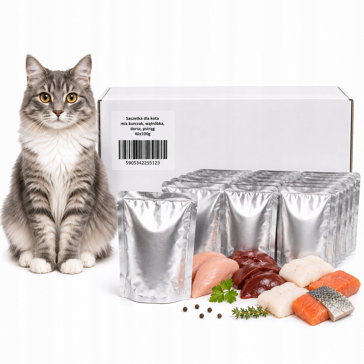 TUFTUF cat sachets mix of flavors 40x100g wet food set of 40