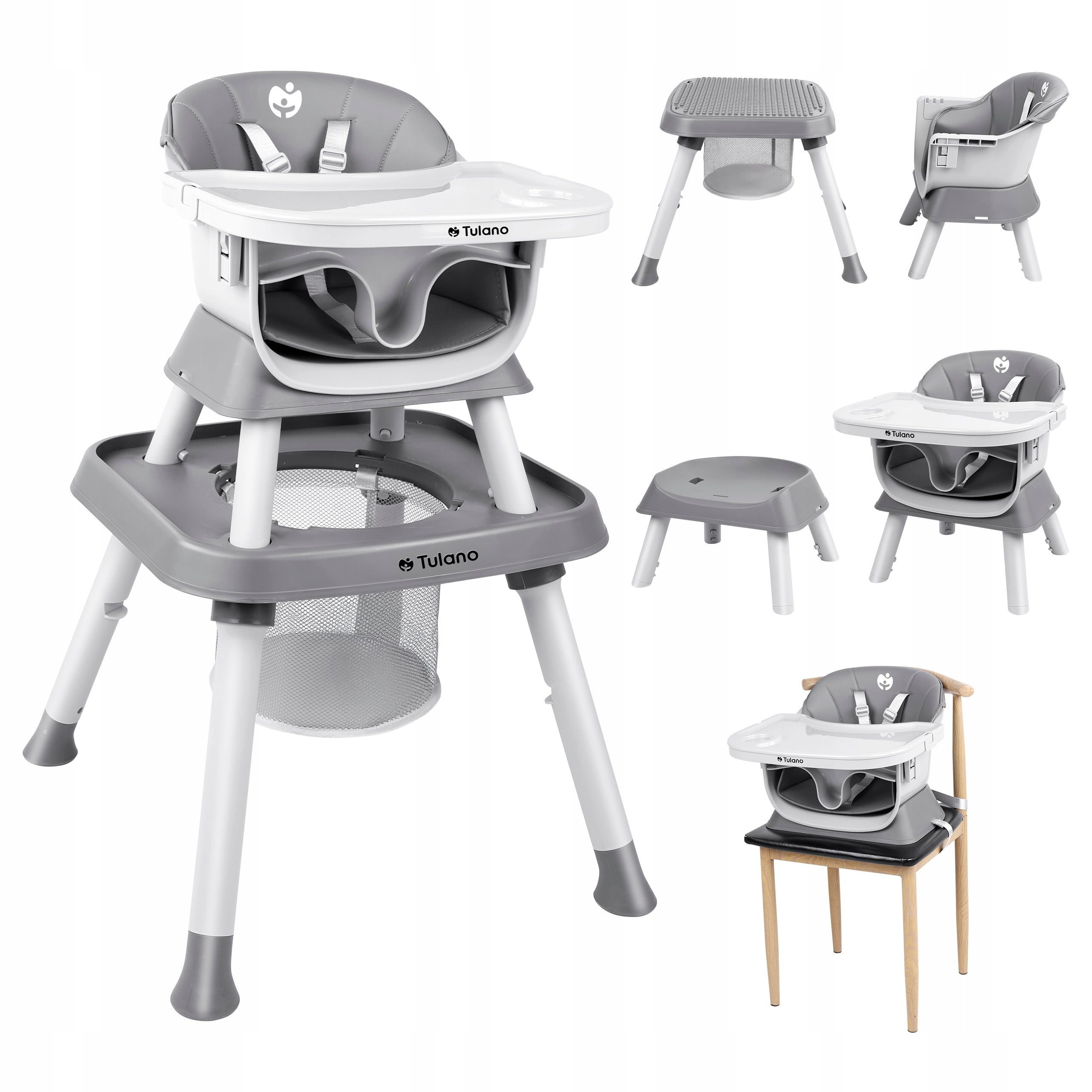 TULANO grey 9in1 folding high chair for 40kg 6msc-12lat