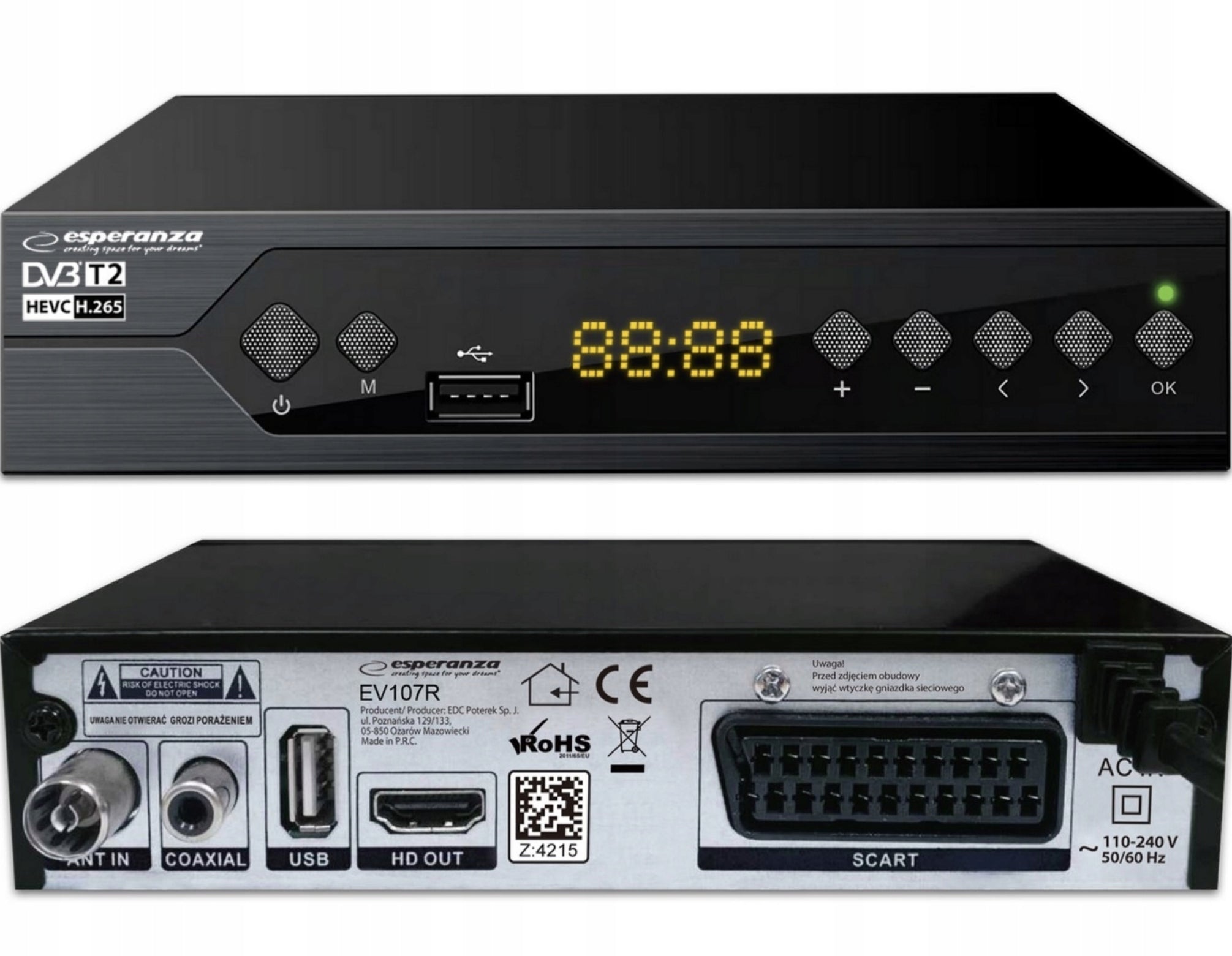 TUNER DECODER DVB-T2 TERRESTRIAL TV H.265 HEVC FULL HD USB HDMI + REMOTE CONTROL