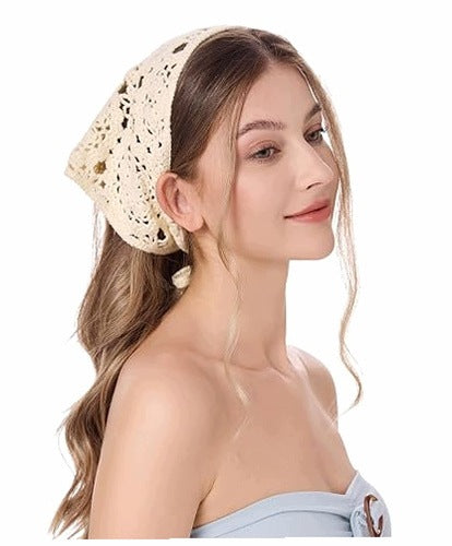 TURBAN HEADBAND WOMEN'S COTTON CROCHETED HANDMADE BEIGE for hair