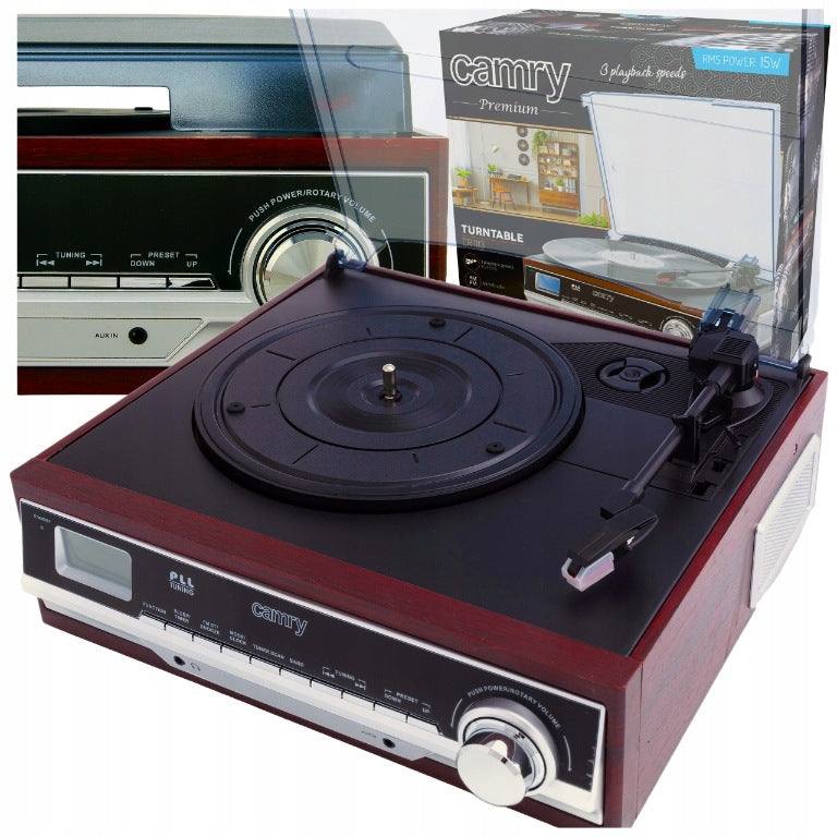 TURNTABLE WITH RADIO 3 SPEEDS 33/45/78 RADIO FM AM RETRO WOOD DISPLAY