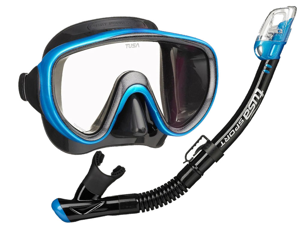 TUSA DIVING SET SERENE PRO snorkel DRY snorkeling +ETUI blue Packaging status original