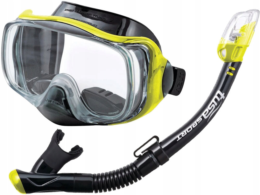 TUSA Diving set mask IMPREX 3D snorkel DRY VALVE UC3325 BKFY Color yellow