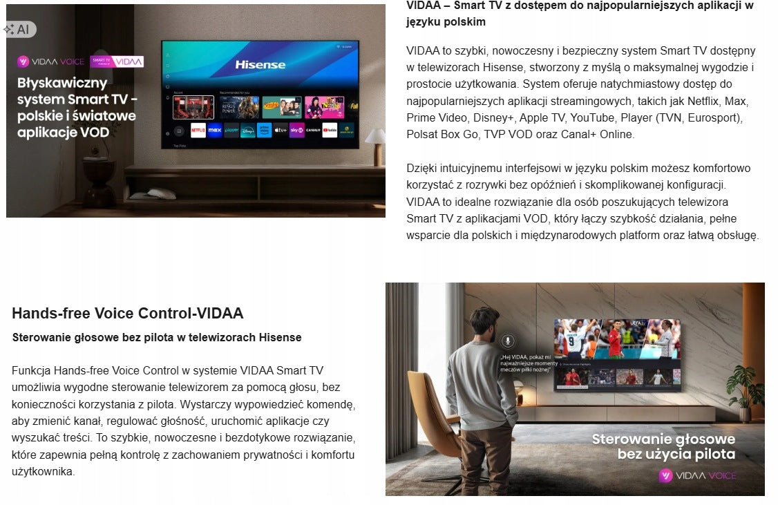 TV Hisense 65U8Q 65" MiniLED 4K 165Hz VRR VIDAA Dolby Atmos Manufacturer code 65U8Q