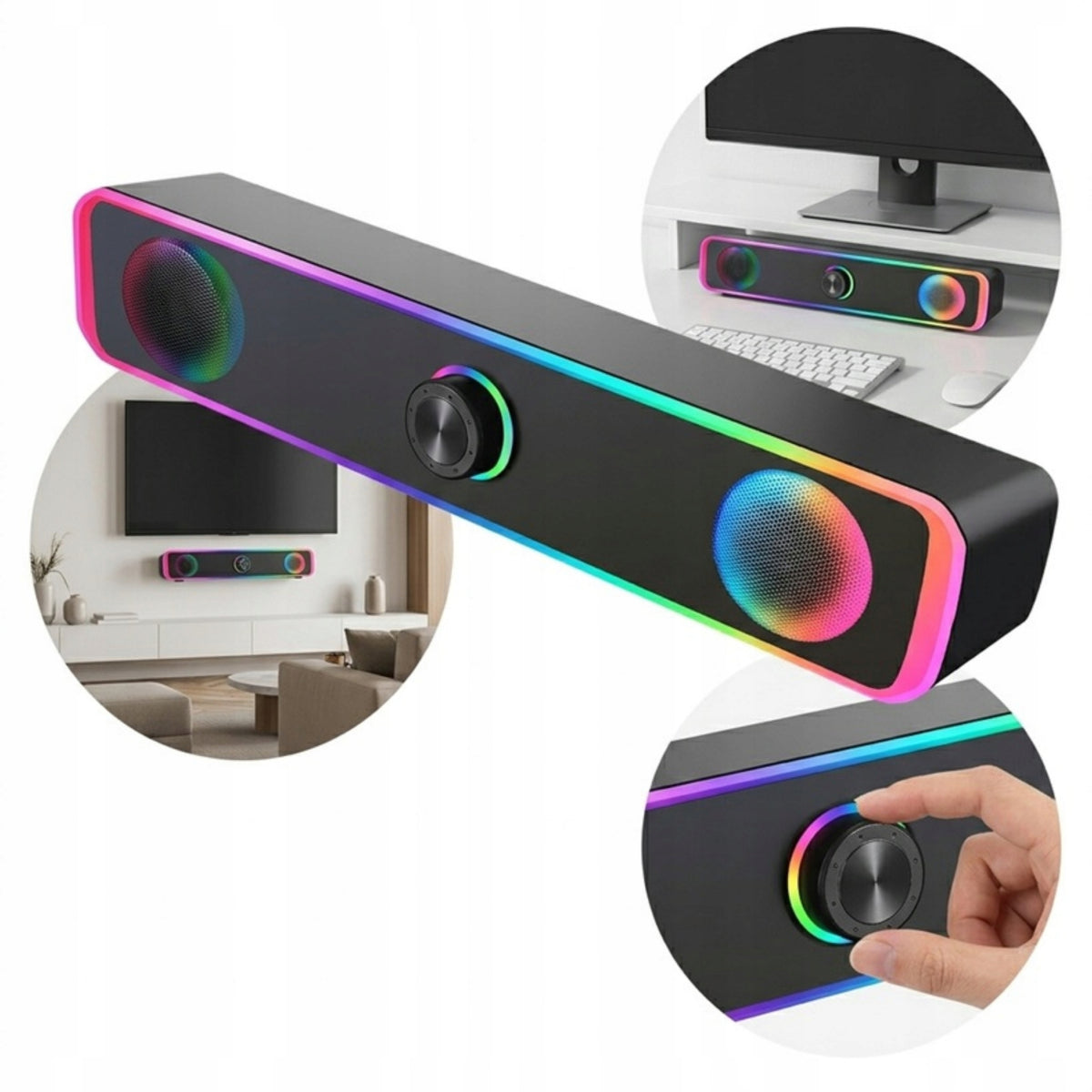 TV Monitor Speaker Soundbar Gaming LED RGB AUX Powerful Bass