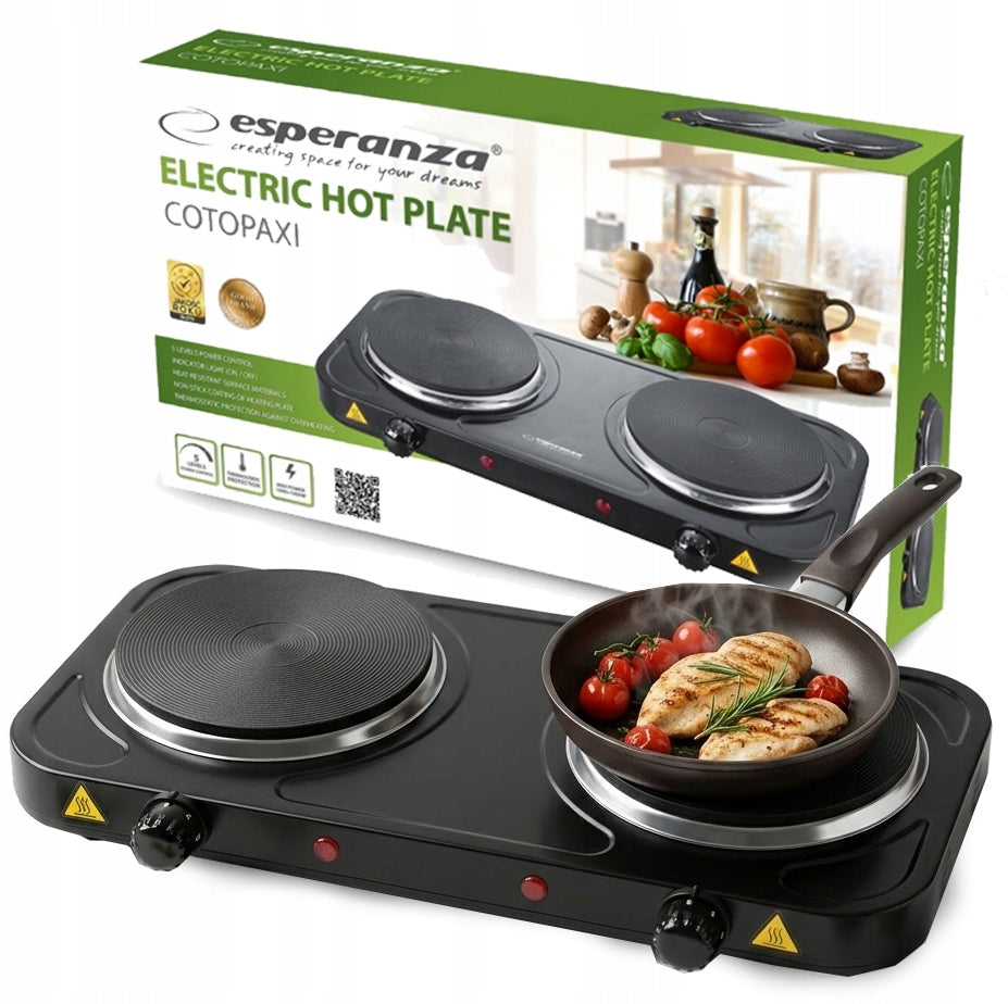 TWO-BURNER ELECTRIC COOKER ESPERANZA COTOPAXI 2000W BLACK PLATE