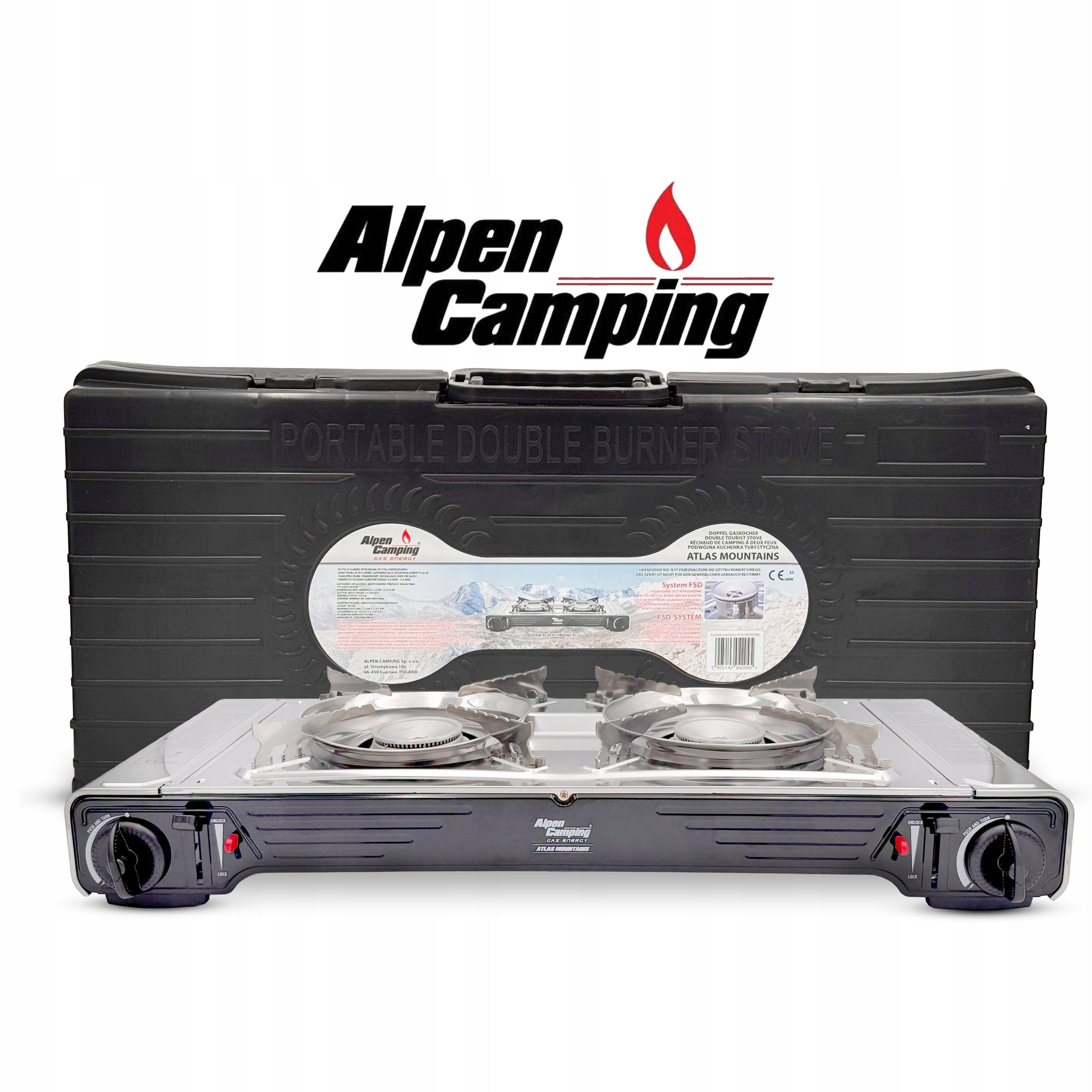 TWO-BURNER TOURIST STOVE FOR CARTOUCHE GRILL ALPEN CAMPING + SUITCASE EAN (GTIN) 5905143042045