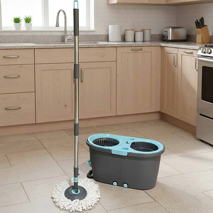 TWO CHAMBER BUCKET MOP CLEAN DIRTY WATER ROTARY 2 MICROFIBER CARTRIDGES Packaging status original