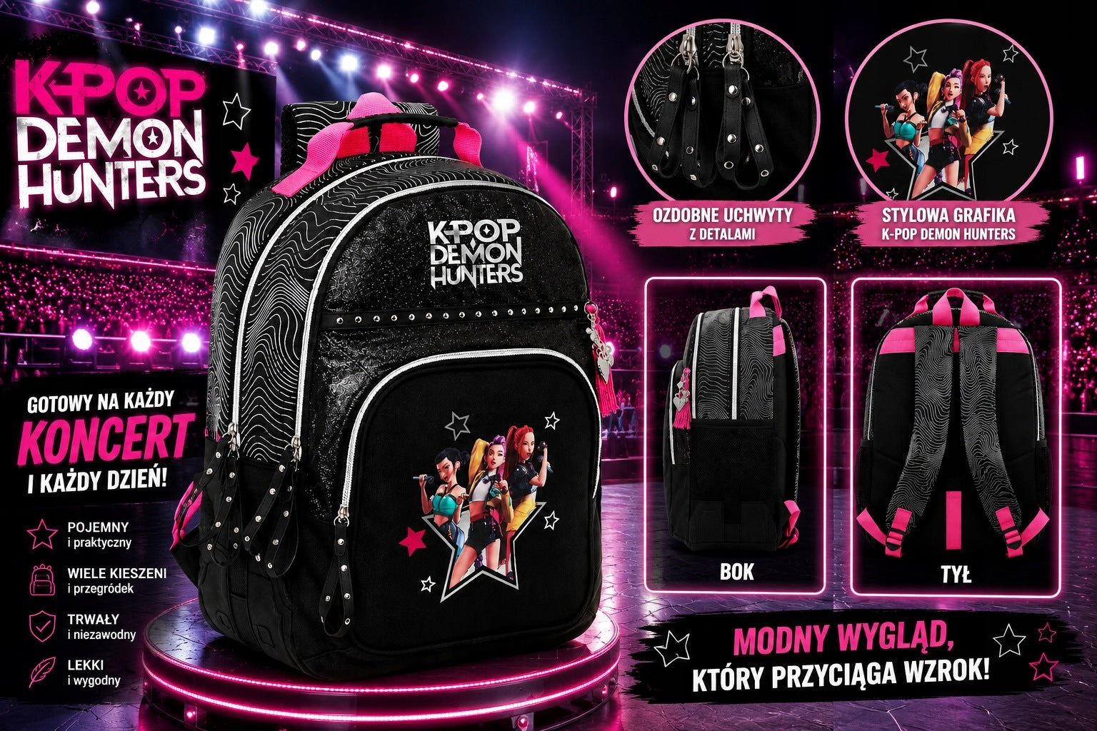 TWO-CHAMBER SCHOOL BACKPACK K-POP DEMON HUNTERS HUNTRIX Brand Safta