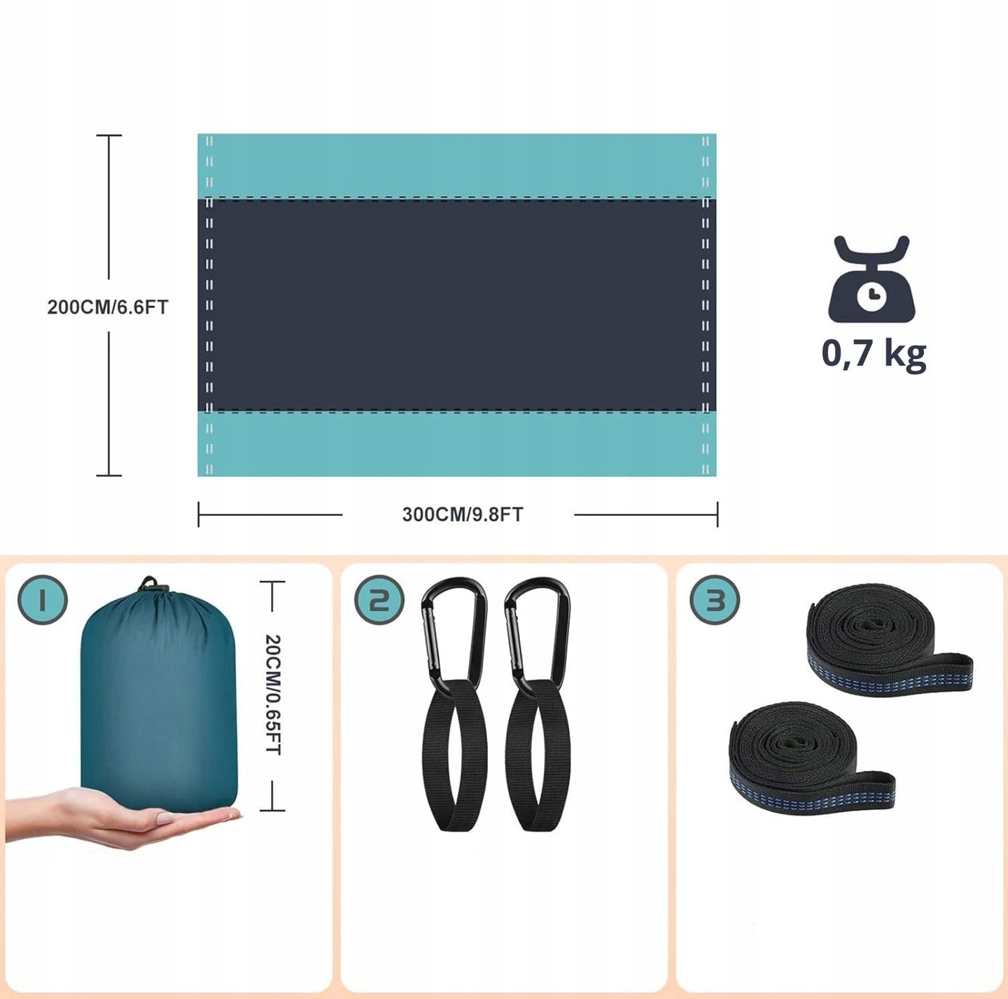 TWO-PERSON HIKING HAMMOCK 300x200 LARGE 300KG XXL LIGHT STRONG TRAVELER Manufacturer code HAMAK OGRODOWY