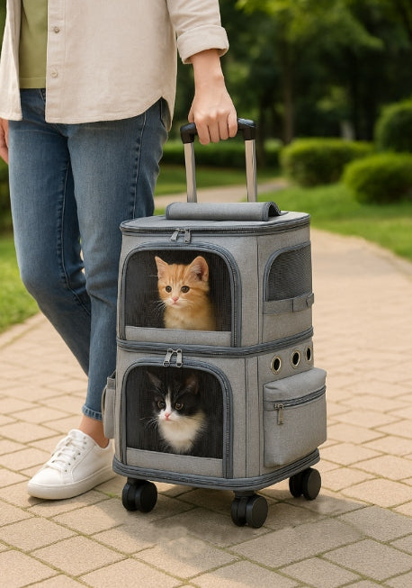 TWO-TIER suitcase transporter on wheels for cat dog 2in1 | I216 Product height 61 cm