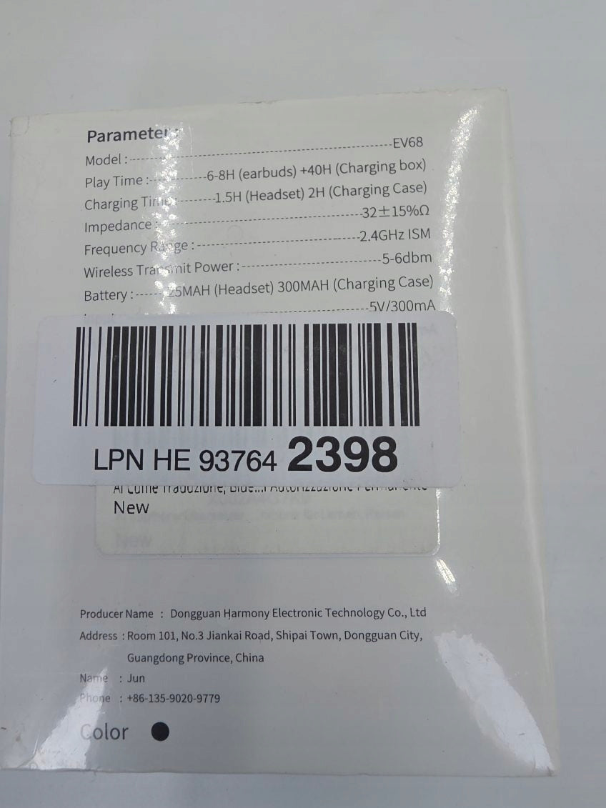 TWS Bluetooth LED Sports Headphones EV68 HiFi Packaging status original