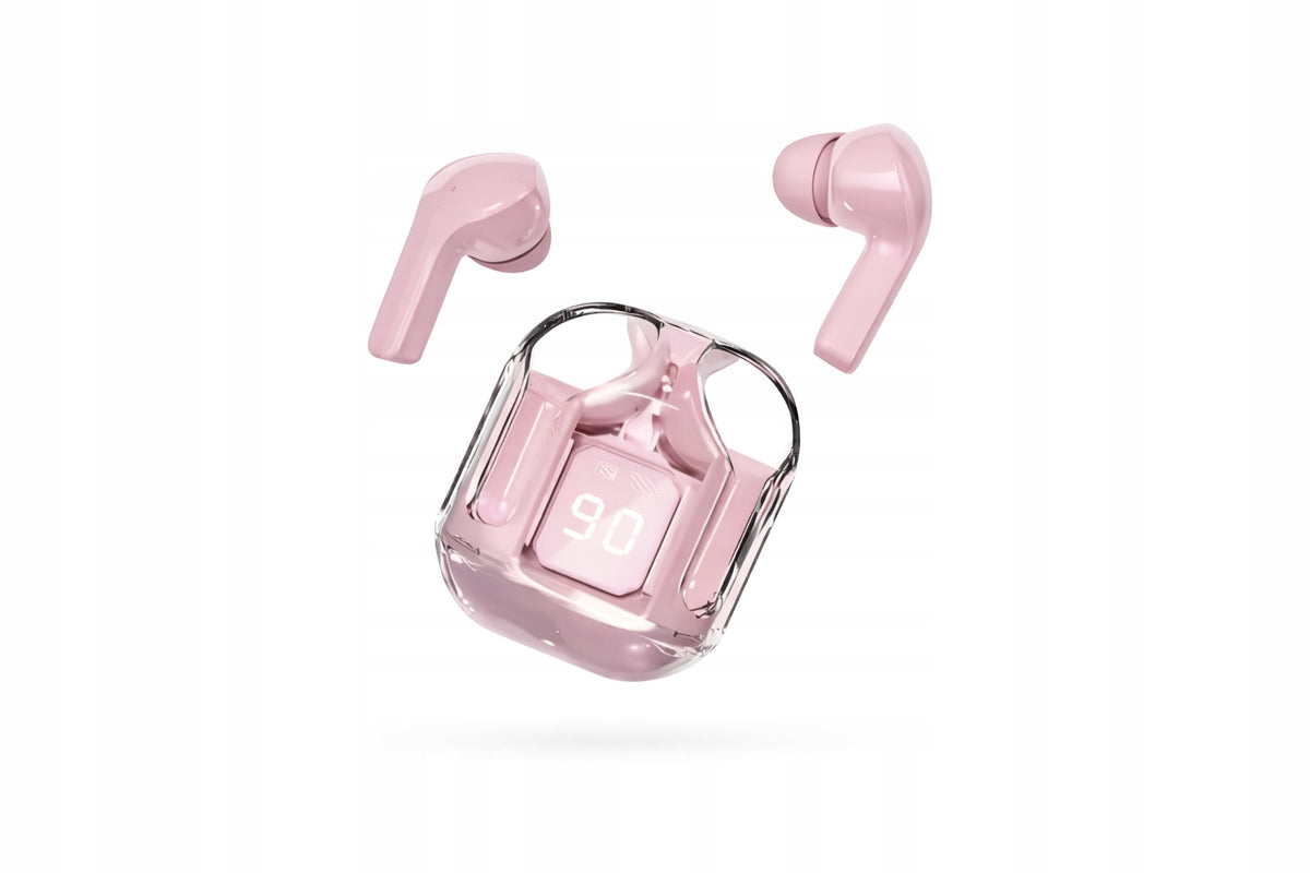 TWS Wireless Bluetooth Headphones with Case and LED Display Pink
