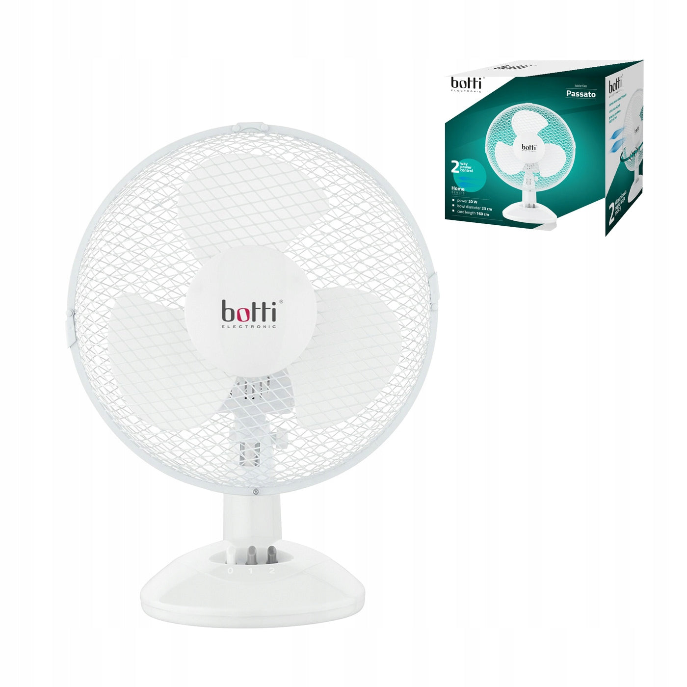 Table Fan Botti Electronic Passato 23cm 20W White Silent 43.8dB