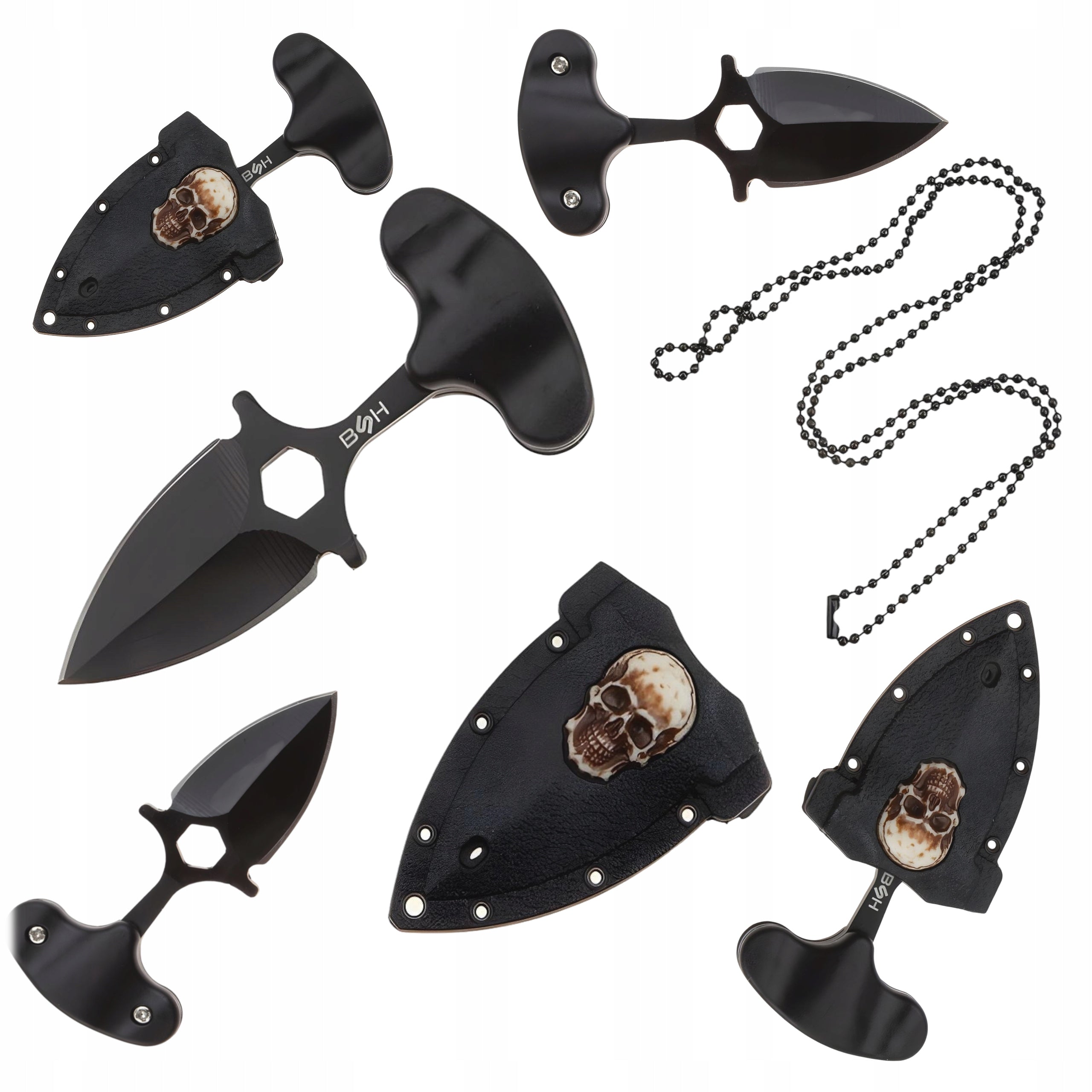 Tactical Knife Neck Knife Dagger 420 with Chain for Neck and EDC Case