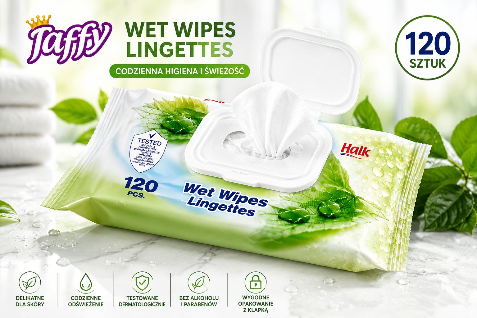 Taffy Wet Wipes 120 Pcs Dermatologically Tested Manufacturer code 123