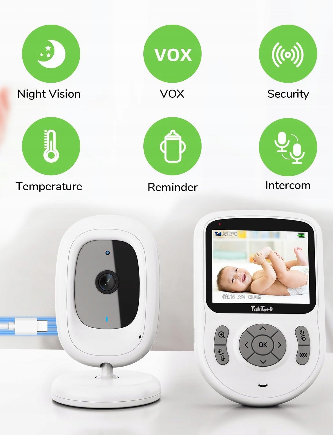 TakTark Nanny Camera 2,8 IPS 720P Without WiFi VOX Two Way Night Brand no brand