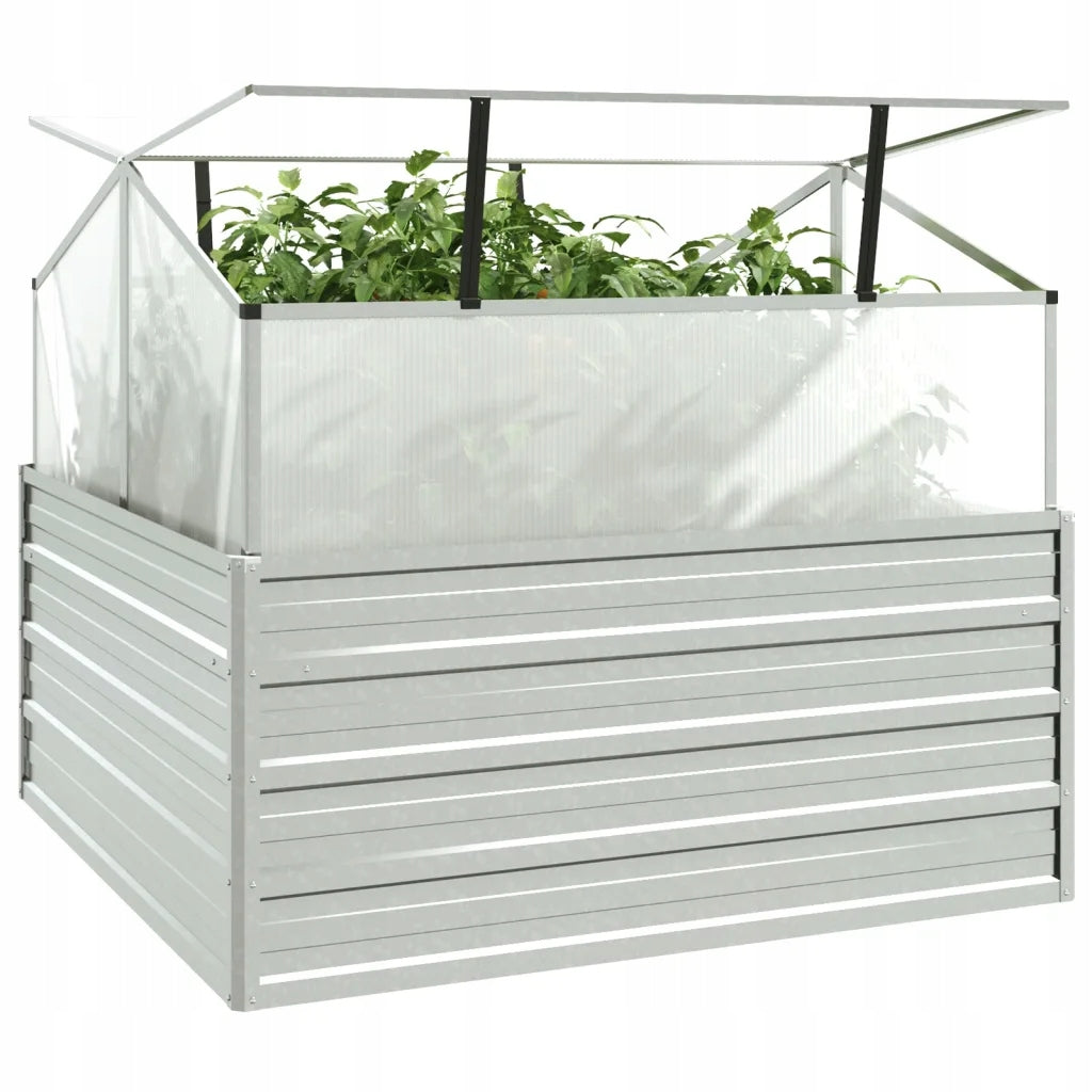 Tall garden planter with greenhouse, 100x100x85 cm, silver Width 100 m