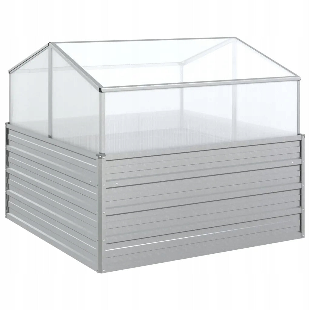 Tall garden planter with greenhouse, 100x100x85 cm, silver