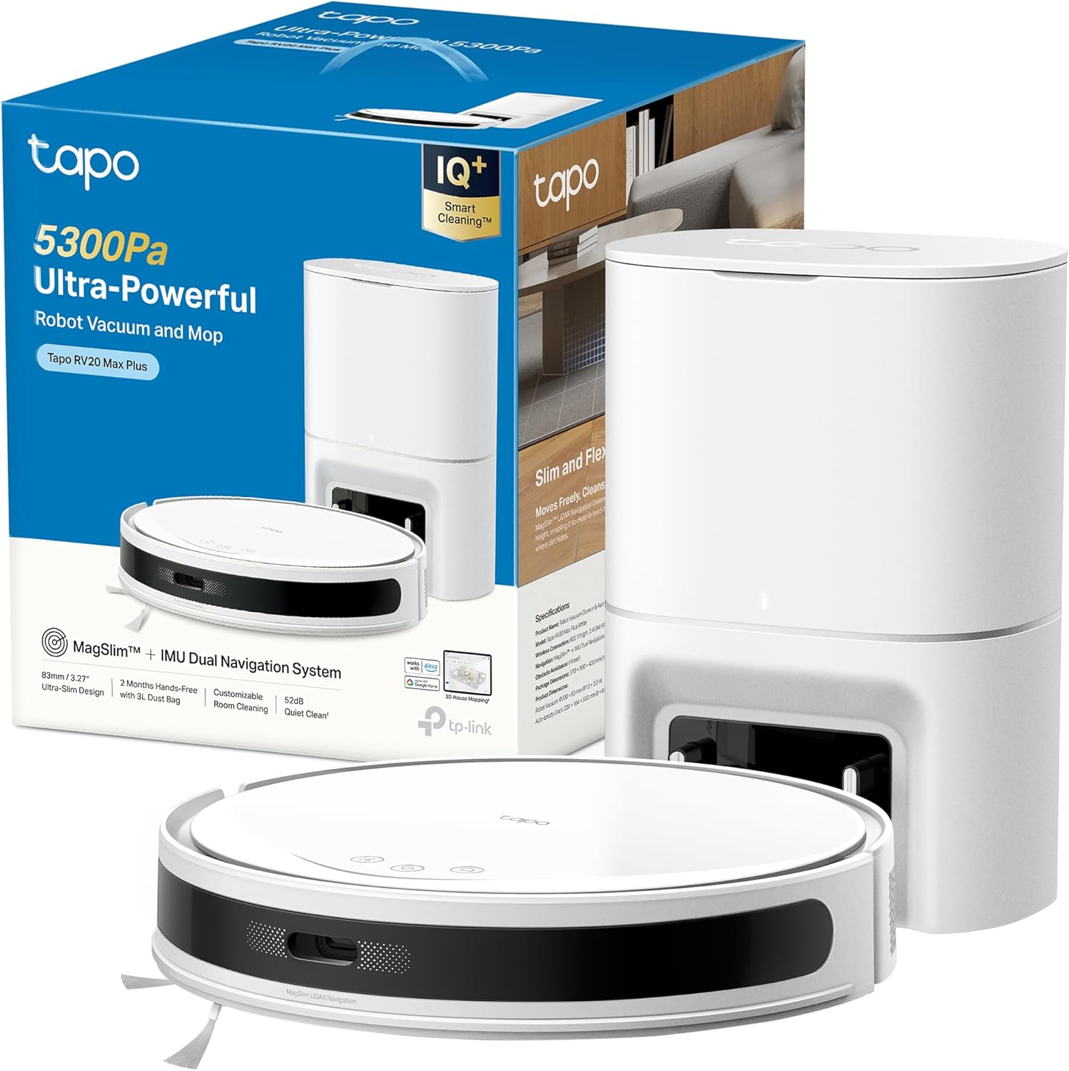 Tapo RV20 Max Plus Robot 5300Pa Emptying Station 3L LiDAR Slim 83mm Packaging status original