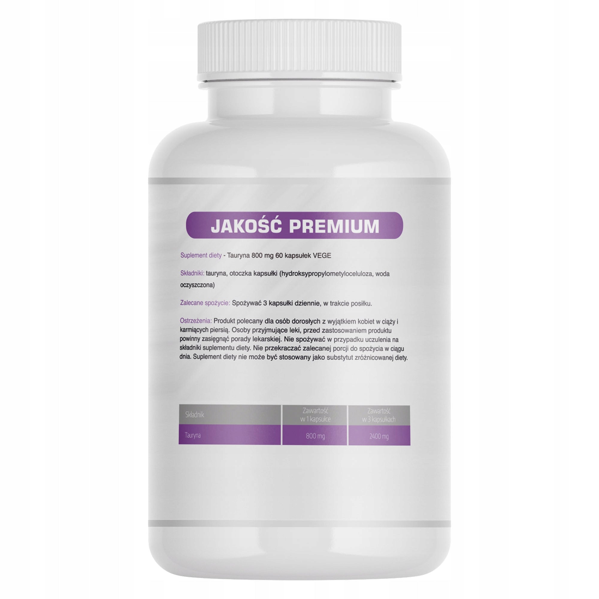 Taurine - 800 mg AMINO ACID - Supports physical performance VEGE Manufacturer code Tauryna - 800 mg AMINOKWAS