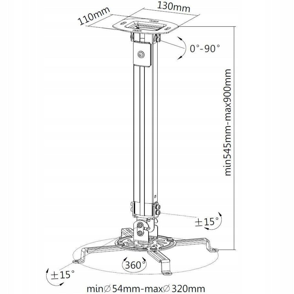 Techly Arm Holder Ceiling Projector Hanger 54-90cm Silver Color silver