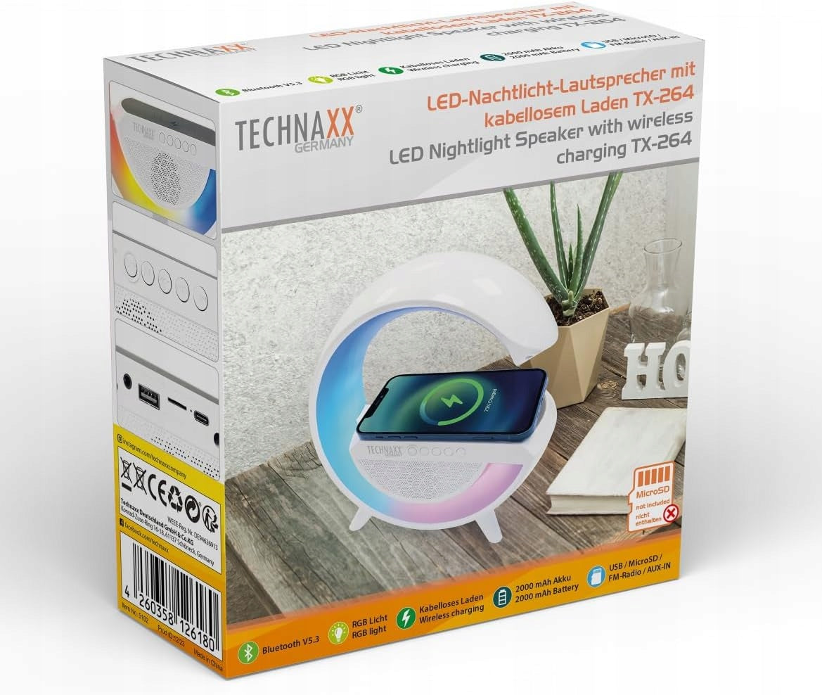 Technaxx TX-264 Portable Bluetooth RGB Speaker 10W Wireless Charger Brand Technaxx