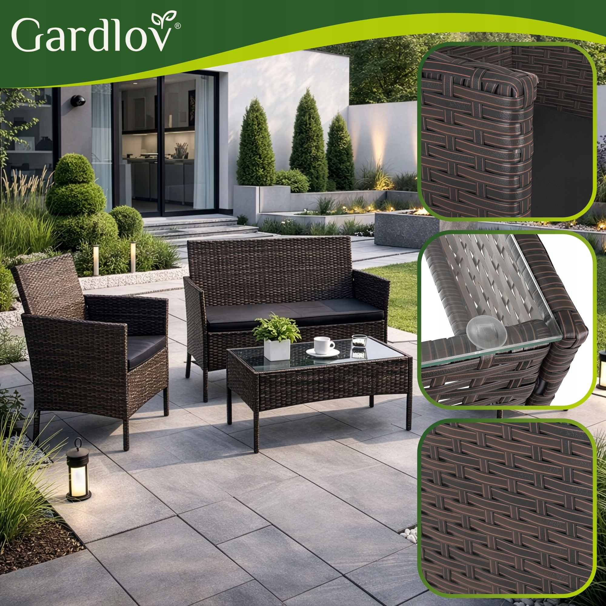 Technorattan Garden Furniture Set Garden Furniture for Terrace Balcony 4 Pers Manufacturer code Meble ogrodowe rattanowe brąz Gardlov 26911