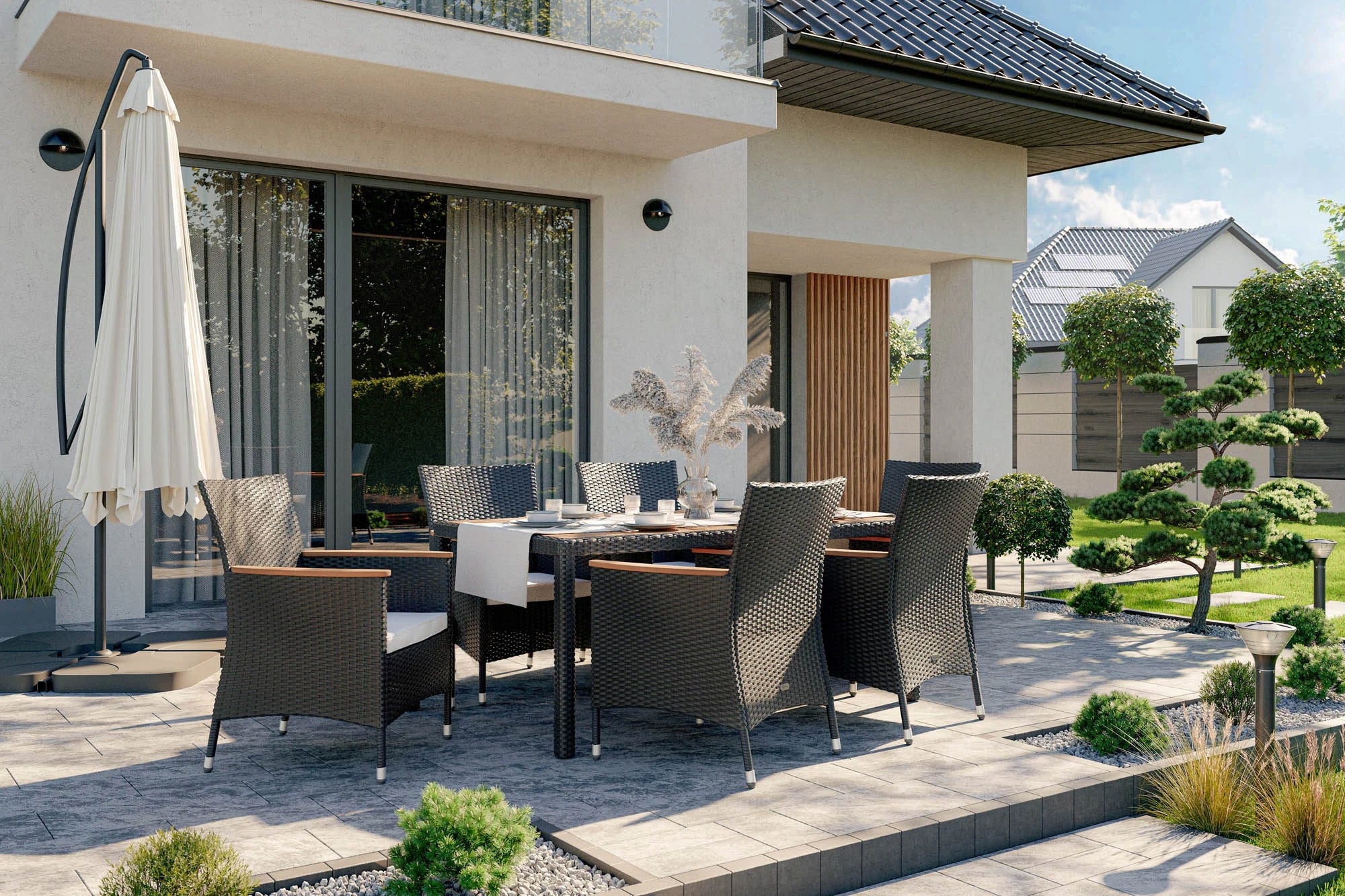 Technorattan Garden Furniture Set Table and 6 Comfortable Armchairs with Cushions Number of people 6