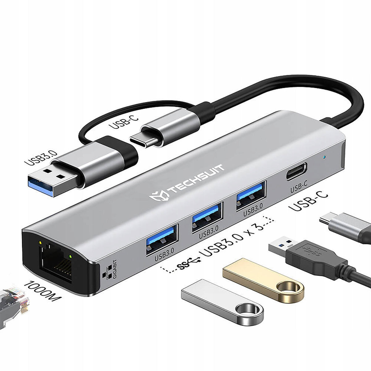 Techsuit BoostNetLink 5in2 (H3) - USB, Type-C to 3x USB, Packaging status original